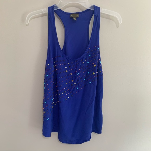 Anthropologie Fei 100% Silk Beaded Embellished Racerback Tank Top - Picture 5 of 10